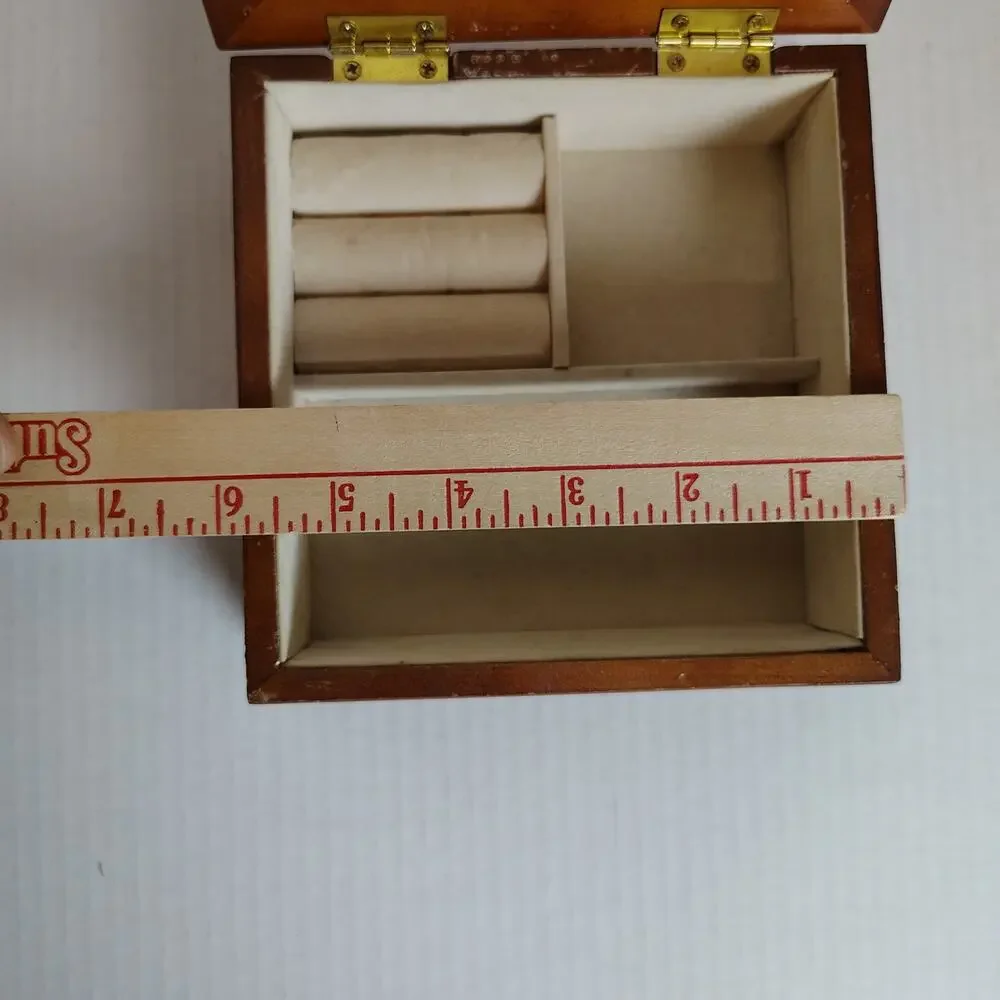 Wood Glass Top Jewelry Box Stained Glass Floral Ring Display Trinket Box